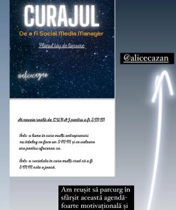 Aici este un testimonial pe care Alice Cazan, Social Media Manager l-a primit la Prima Agendă din România pentru Social Media Managers.